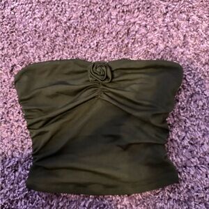 Black Garage strapless top with rose detailing